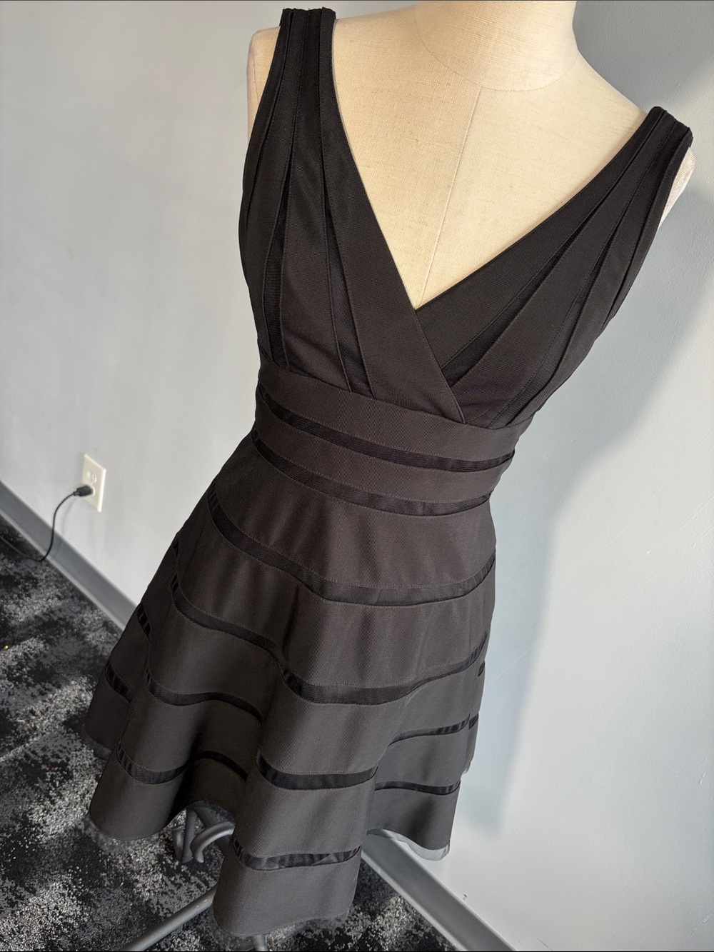 White House Black Market Black V-Neck Banded Fit & Flare Mini Dress